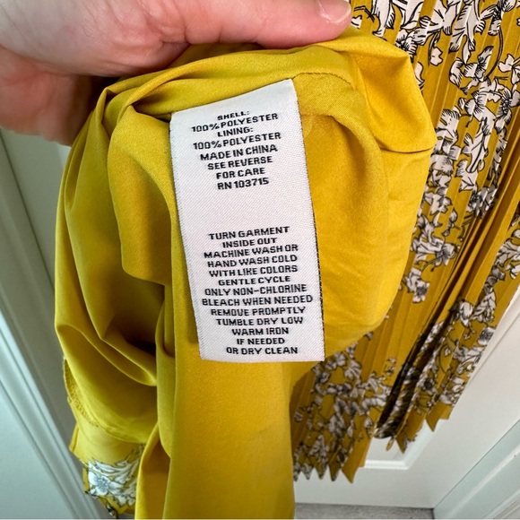 Nanette Lepore Yellow Floral Smocked Accordian Pleated Dress - Picture 6 of 7